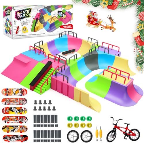 Tlater Finger Skateboard Park, DIY Halfpipe Fingerskateboards Set Inkl. Fingerboard Rampes, Skateboards und Finger Fahrrad - Finger Skateboard Rampen Set - Für Fingersportarten, Geschenk Für Kinder