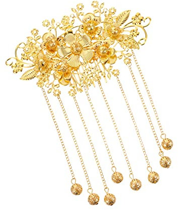 Chinesischer Haarschmuck, Haarstab, Vintage-Haarnadel, floraler Haarschmuck, Perlen-Haarspangen, chinesische Haardekoration, Braut-Haarspange, Goldbesatz, lange Quasten, Legierung, Miss Asia(Yellow)