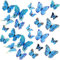 24 Stück 3D Schmetterlinge Wandaufkleber Schlafzimmer Dekorationen Schmetterlinge DIY Wandtattoo Dekoration für Schlafzimmer Home Party Dekorationen (Blau)