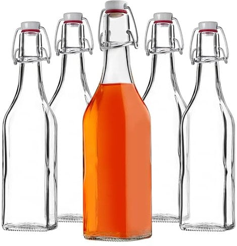 KADAX Bottiglie con chiusura a leva, 500 ml, 5 pezzi, bottiglie vuote di vetro, bottiglie da riempire, bottiglie in vetro, bottiglia con ferro da stiro per zabaione