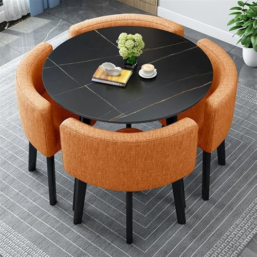 Rundes Konferenztisch-Set mit Stühlen für Geschäftstreffen und Büroempfang, Loungemöbel für Clubraum, orange