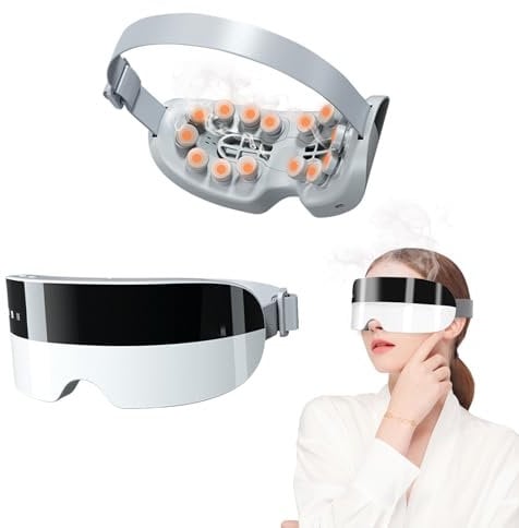 Augenmassagegerät mit Dampf, Augenmaske Wärmend mit Vibration und Bluetooth Musik, Augen Massagegerät für Müde und Trockene Augen, 5 Modi Wiederaufladbare Augenmassage
