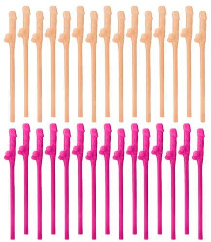 KEQAR 30 Pailles Réutilisables, Lot de Pailles en Plastique Réutilisables, Pailles de Fête pour Boissons Amusantes, Cocktail pour Fête, Anniversaire, Mariage, Fête (Rose et couleur chair)