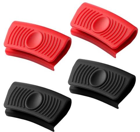 2 Stück Topfgriff Hitzeschutz,Silikonmaterial Silikon Griffe für Töpfe,Generisch Sicher Isoliert Silikon Topfgriffe, Anti-Rutsch Isoliert,für Ofenschalen Meisten Töpfe(Schwarz,Rot)