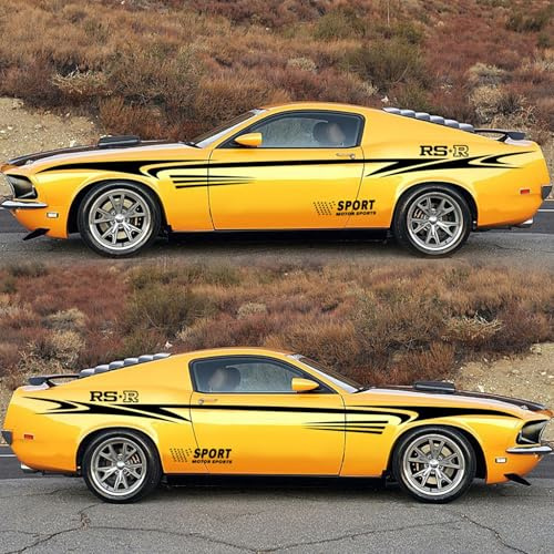2 Stück 340cm Auto Karosserie Aufkleber,Rennsport Lange Streifen Grafik Dekorative Autoaufkleber,Universal Vinyl Aufkleber für Autos/LKW/SUVs(Schwarz)