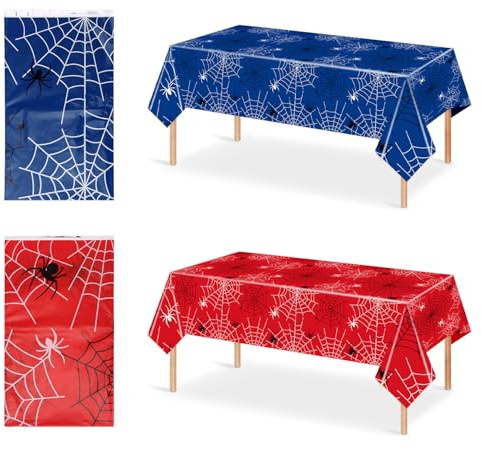 SAVITA 4 Pezzi Tovaglia Ragno, Decorazione da Tavolo in Plastica Impermeabile a Forma di Ragnatela 1,8x1,08m Forniture per Decorazioni da Tavolo per Feste di Compleanno a Tema Cartone Animato