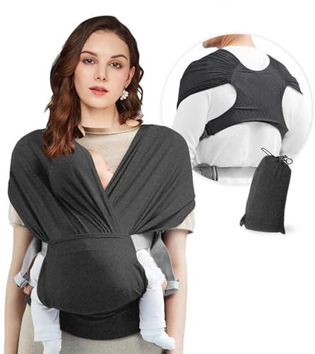 Koomuao Tragetuch Baby,Elastisches BabyTragetuch Neugeborene,Einfach anzulegender Ring Sling Tragetuch,Atmungsaktives Babytragetücher,Verstellbare Babytrage von 3,6 kg bis 15 kg (Schwarz)