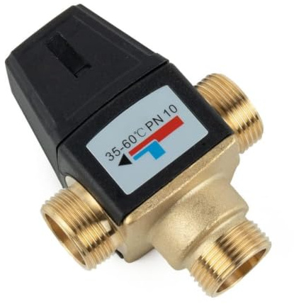 Thermostat-Mischventil VTA322, Messing DN25 35–60°C mit Verbrühschutz | Thermostatisches Mischventil mit Sicherheitsabsperrung, geeignet für Fußbodenheizung und Hauswarmwasser für DN20 & DN25