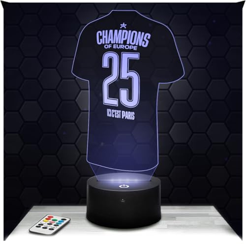 Lampephoto.fr - Lampe Paris-Trikot Champions-League-Sieger Nachtlicht | Made in France, Sockel & Größe wählbar, dimmbar, Batterie-/USB-Betrieb, HD-Lasergravur, Geschenk für Fußballfans