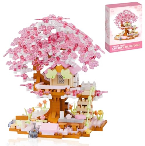 CDLIZW Sakura Arbre Maison Construire Bloc,690 Pièces Ensemble de Construction Cabane dans Les Arbres,Ensembles Construction Bonsaï Sakura,Mini Blocs de Construction pour Adultes