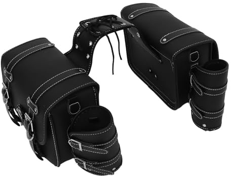 SHINEOFI Hecktasche Motorrad 1 Paar Schwarz aus PVC Leder, Satteltasche | Oxfordboden, Leicht Anbringen und Abnehmen, Motorrad Aufbewahrungstasche für Chopper