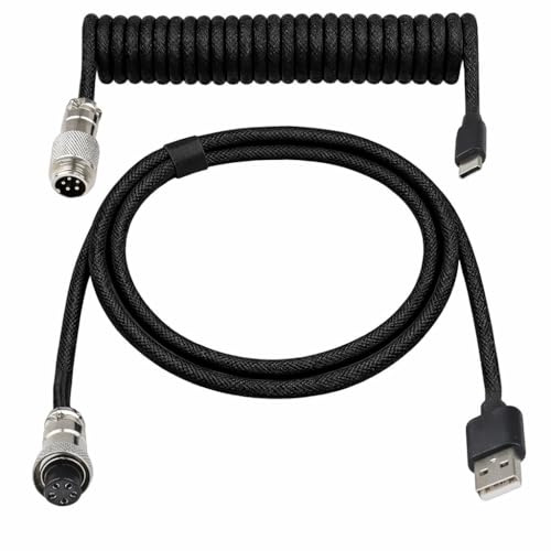 Type C Mechanical Keyboard Coiled Cable, Type-C to USB-A Keyboard Cable with Detachable Metal Aviation Connector TPU Spiral Wire Anti‑Tangle Hyperspeed Line with 8KHz Return Rate for Gaming Keyboards