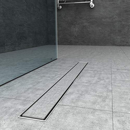 AICA Edelstahl Duschrinne 90cm Ablaufrinne Bodenablauf Siphon mit Geruchsstop Bodenbefestigung Maße von 50 bis 150cm wählar