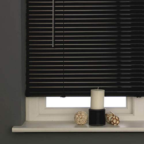 Home In Style Black PVC Venetian Blinds Easy Fit Window blinds Trimmable shutters child safe Curtains blinds Home Kitchen 120W x 150L cm