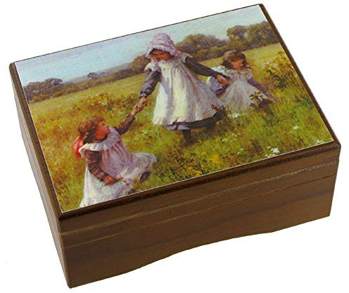Lutèce Créations Kleine Spieluhr/Spieldose/Musikbox/Schmuckschatulle/Schmuckdose/Schmuckkasten aus Holz mit Kindern in den Wiesen - Schwanensee (P. I. Tschaikowski)