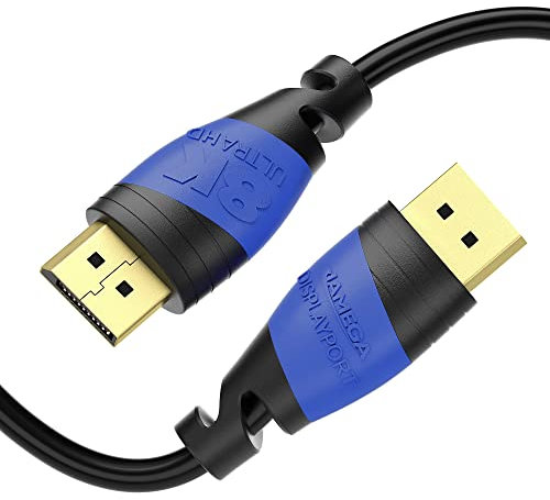 JAMEGA – 2m DisplayPort Kabel 1.4 – Übertragungsraten von bis zu 32,4 Gbit/s, UHD-2 mit 8K@60Hz, UHD mit 4K@120Hz oder 2K@144Hz| geeignet für Gaming, Monitor, Grafikkarten | vergoldete Kontakte