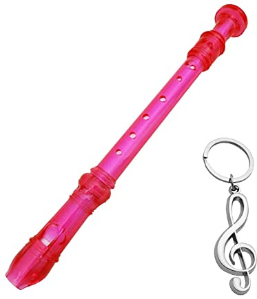 keepdrum RC002PK Blockflöte Sopran deutsche Griffweise neon Pink Rosa + Notenschlüssel Schlüsselanhänger