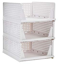 Ygapuzi 3 Stück Stapelbarer Kleiderkorb Organizer Schiebetür Schublade Regal DIY Trennwand Desktop Container für Kleiderschrank Schrank Küche Badezimmer Büro (weiß)