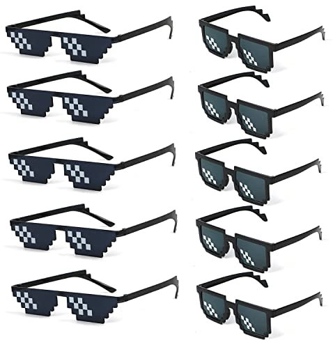 KIMOBER Thug Life Sonnenbrillen, 8 Teile, Pixelmosaik, Gamer, Thuglife-Brille für Foto-Requisiten, Partygeschenke, 10 Stück