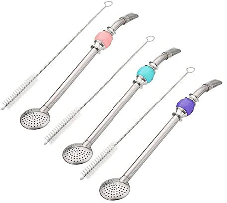 Cabilock 2 Pièces Pailles Cuillère à Boire Filtres Cuillère à Boire en Acier Inoxydable Paille Bombilla Mate Paille Réutilisable Cuillère Bombillas Pailles Violet Maté Argentine Détachable