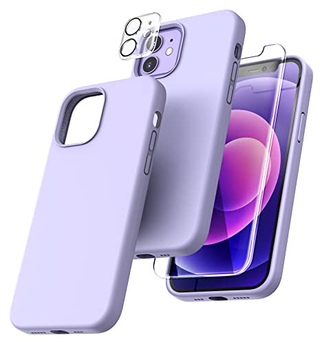 TOCOL Silicone for iPhone 12 Case 6.1-Inch, Liquid Silicone Multi-Color Slim Silky-Soft Touch Anti-Scratch Shockproof Protective Phone Cover, Purple