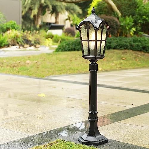 Sockellampe Außen Rustikale Gartenlampe Antik Gebrauch Im Freien Sockelleuchte E27 Weglampe Glas Aluminium Weg Einfahrt Pfeiler-Lampe Europäischen Retro Wasserdichte Rasen Villa Park Straße Hof (C)