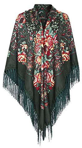 Generic Damen Schal mit traditionellem ukrainischem/polnischem/russischem Blumenmuster und Fransen Eleganter Seidenschal für Damen und Herren