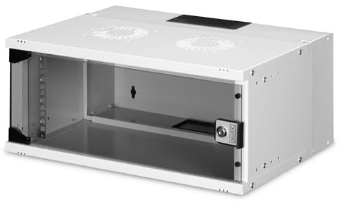 DIGITUS Netzwerkschrank - 19-Zoll Rack 4 HE - Unmontiert - Wandmontage - 400 mm Tiefe - 327 mm Nutztiefe - Traglast 60 kg - Glastür - SOHO Pro-Serie - Grau
