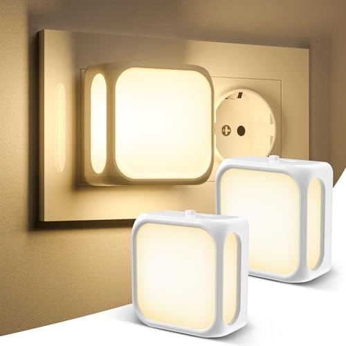 PURSNIC LED Luce Notturna Bambini, 3000K Luce Calda Luce Notturna da Presa, ON/OFF/AUTO Modalità, lampada Notturna per Camera da Letto, Soggiorno, Corridoio, 1W (2 confezioni)