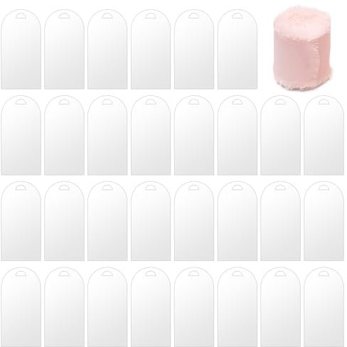 30 Stück klare Acryl-Platzkarten,30pcs Hochzeit Namenstafel Transparent Rosa Band Rolle,Acryl-Schilderhalter,klare Tischkarten für Hochzeit,für DIY,Gästename (Transparent)