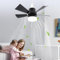 Socket Ceiling Fan Light, Small Ceiling Fan with Light and Remote, 3 Color Temperatures, E26 Base Screw in Dimmable Light Bulb Fan with 3 Speeds, Timer, for Bedroom Kitchen (Black)