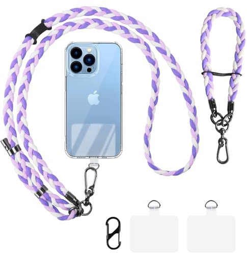 AULEEP 2pcs Crossbody Phone Neck Lanyard - Adjustable Universal Anti Theft Wrist Strap for Women & Men (Pink)