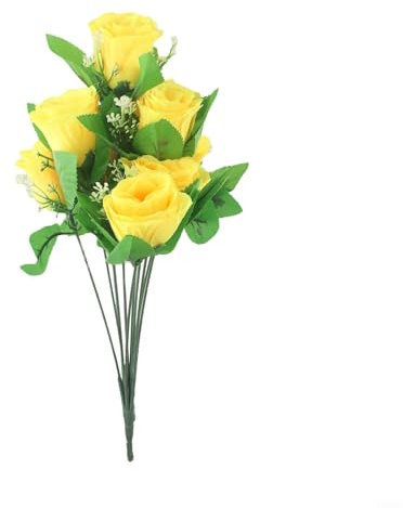 Lot de 10 roses artificielles en soie pour maison, mariage, cuisine, jardin, centre de table, décoration intérieure et extérieure (jaune)