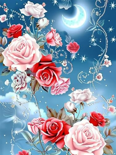 5D Diamond Painting Blume, Diamond Painting Bilder Rosen mit Diamond Painting Zubehör, DIY Eckige Full Drill Crystal Art Basteln Erwachsene, Zuhause Wanddekoration, Geschenke für Frauen 50x70 cm k-M