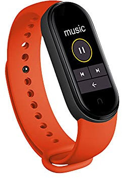 M6 Smart Watch Fitness Tracker with Heart Rate Blood Pressure Sleep Monitor Pedometer Calories Remote Camera and more, IP67 Waterproof Bluetooth Smart Band (Orange Red)