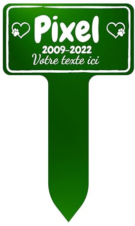 GRAVURE CONCEPT Plaque Funéraire pour Animaux - Stèle Commémorative Personnalisable PVC (Chien/Chat etc) - (Modèle 3 / Vert Texte Blanc)