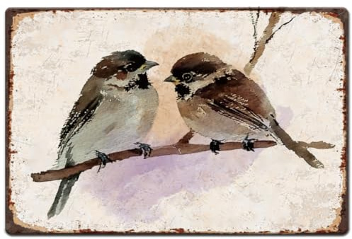 SUPERDANT Blechschild Mit Tintenvogel Motiv Vögel Auf Einem Ast Metallschild Süße Vögel Retro Blechschilder Lustige Vintage Schild Vogelschilder Küken Metallschilder Für Schlafzimmer Kinderzimmer