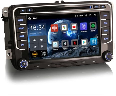 Erisin 7 pulgadas 8-Núcleo 4GB+64GB Android 13 Autoradio Bluetooth GPS Navegación para Volkswagen Touran Passat B6 Golf 5/6 Beetle Scirocco Polo Caddy T5 Seat Carplay Android Auto DSP WiFi DAB+ USB CD