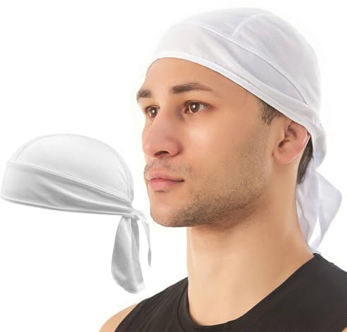 Bandana Herren,Durag Men Sonnenschutz Sommer Piraten Kopfbedeckung,Damen Fahrrad Sports Mütze Piratentuch Kopftücher für erwachsene Sport Wandern Pirat Motorrad Kopf Mit Bandanas Kopftuch(weiß)