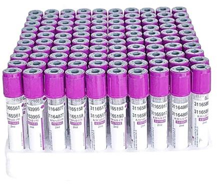 COYEUX 100 Tubes de Prise de Sang sous Vide, 5 ML de Tubes en Verre EDTA K2 avec Couvercle à Spirale Violette, pour Le Laboratoire