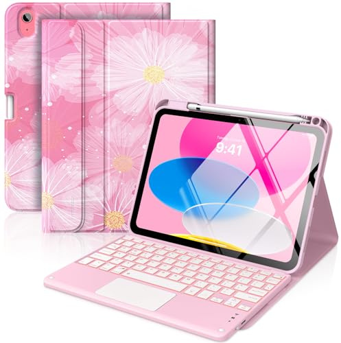 MoKo Touch Keyboard Case for iPad (A16) 11th/10th Gen,Persian Pink | 7 Colors Backlit, Multi-TrackPad, with Pencil Holder, Auto Wake/Sleep, Compatible with iPad 11 inch 2025, iPad 10.9 inch 2020