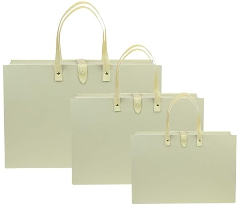 Emartbuy Luxuriöse goldene starre Geschenkboxen mit Ledergriffen, 3er-Set (groß, mittel, klein) | hochwertige Papiertüten mit mattem Finish für Hochzeiten, Geburtstage, Weihnachten und Firmengeschenke