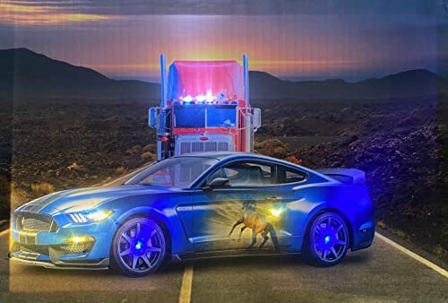Samarkand - Lights LED-Bild mit Beleuchtung LED- Bilder Leinwandbild 65 x 45 cm Leuchtbild MUSCLE CAR AUTO/US - TRUCK/HIGHWAY/ROUTE