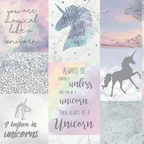 Arthouse Believe in Unicorns Wallpaper - White Pink - Wallpaper Kids Room - Living Spaces & Feature Walls, Multi-Colour - 53 cm x 10.05 m Roll - 698300