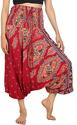 Lofbaz Damen 2 in 1 Haremshose & Jumpsuit Pfauendruck
