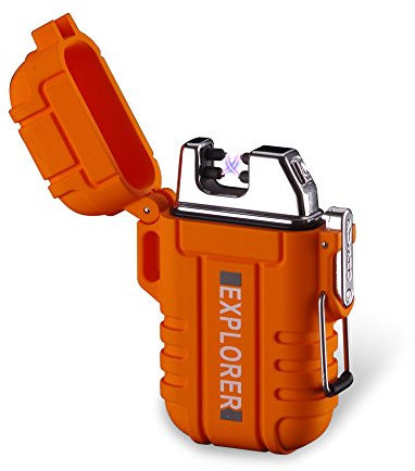 Briquet à double arc plasma USB rechargeable sans flamme étanche coupe-vent Mini briquet électrique pour cigare, bougie, pipe à cigarettes, sport en plein air (orange)