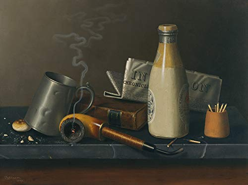 WONDERFULITEMS Materials for a Leisure Hour Smoking Pipe Book Newspaper Drink 1879 Painting by William Harnett 20 X 30 Image Size repro Canvas Rolled up. We Have Other Sizes.