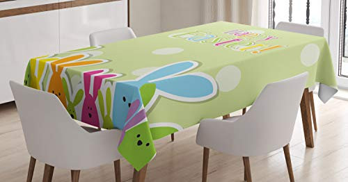ABAKUHAUS Ostern Tischdecke, Bunte Cartoon-Häschen, Druck mit Klaren Farben ohne Verblassen Waschbar für innen oder Außen Bereich, 140 x 200 cm, Aqua Rosa