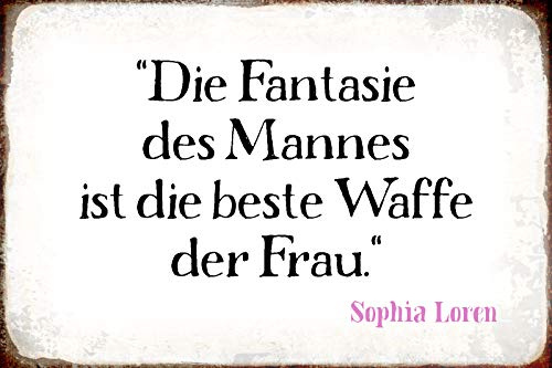 Schatzmix Blechschild Spruch Beste Waffe der Frau- Sophia Loren Wanddeko tin Sign