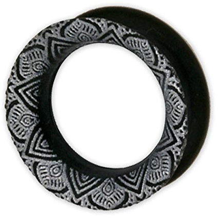 viva-adorno 1 Stück 24-40mm Silikon Tube Flesh Tunnel Bedruckt Tribal Muster Plug Ohr XL groß flexibel Größe Z545, D2 Schwarz 34mm